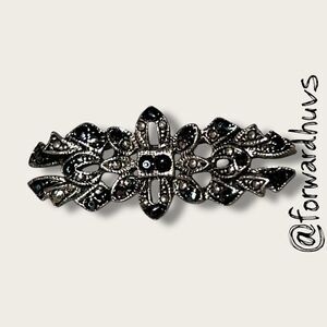Vintage Sterling Silver Marcasite Floral Pin – C Clasp – Ornate 2” Brooch